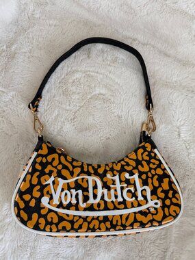 Von Dutch Orange Cheetah Vegan Leather Shoulder Bag